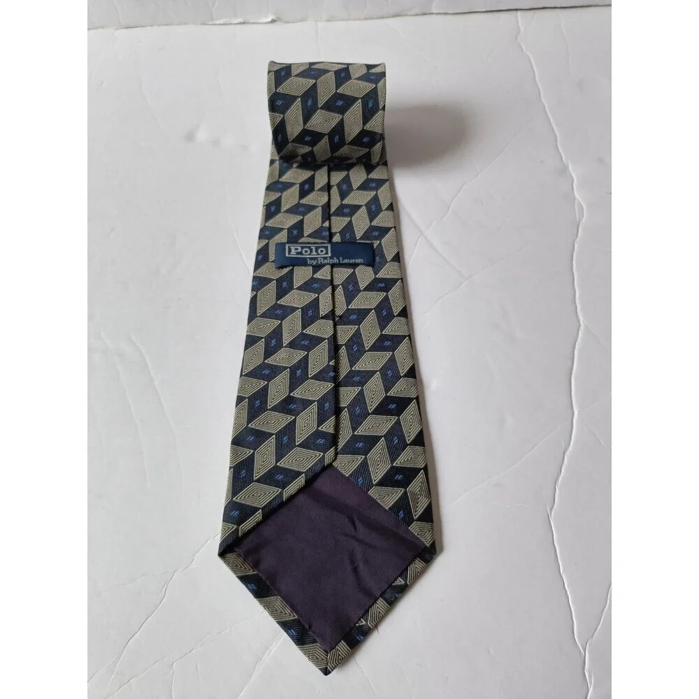 Vintage Polo Ralph Lauren Tie Black Gray Abstract Handmade 100% Silk